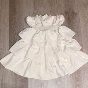 Shein Off-White Ruffled Strapless Smocked Dress